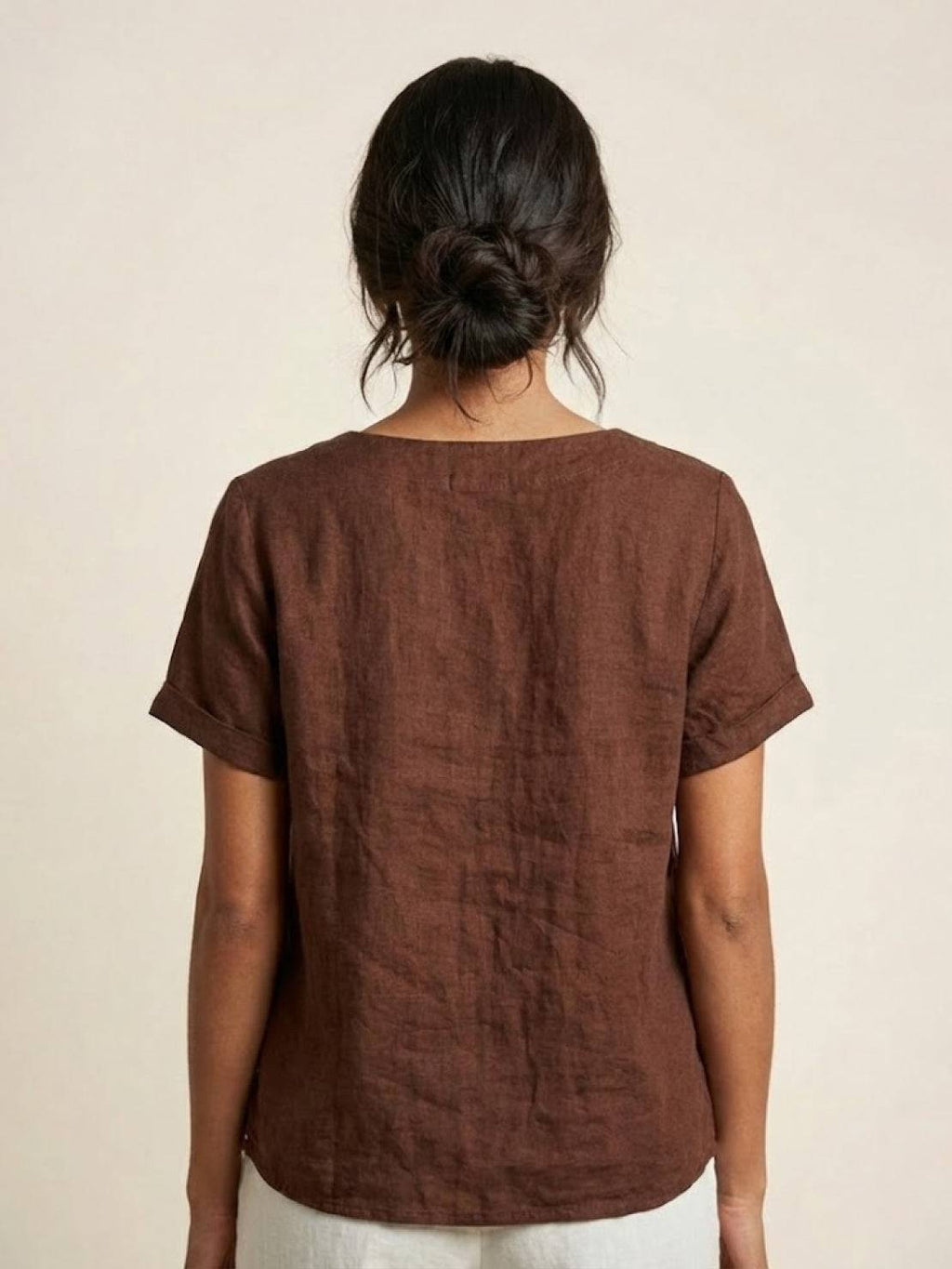 Women's Linen Round Neck Button Blouse