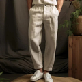 Men's Relaxed Linen Trousers Lightweight Summer Pants for Holidays