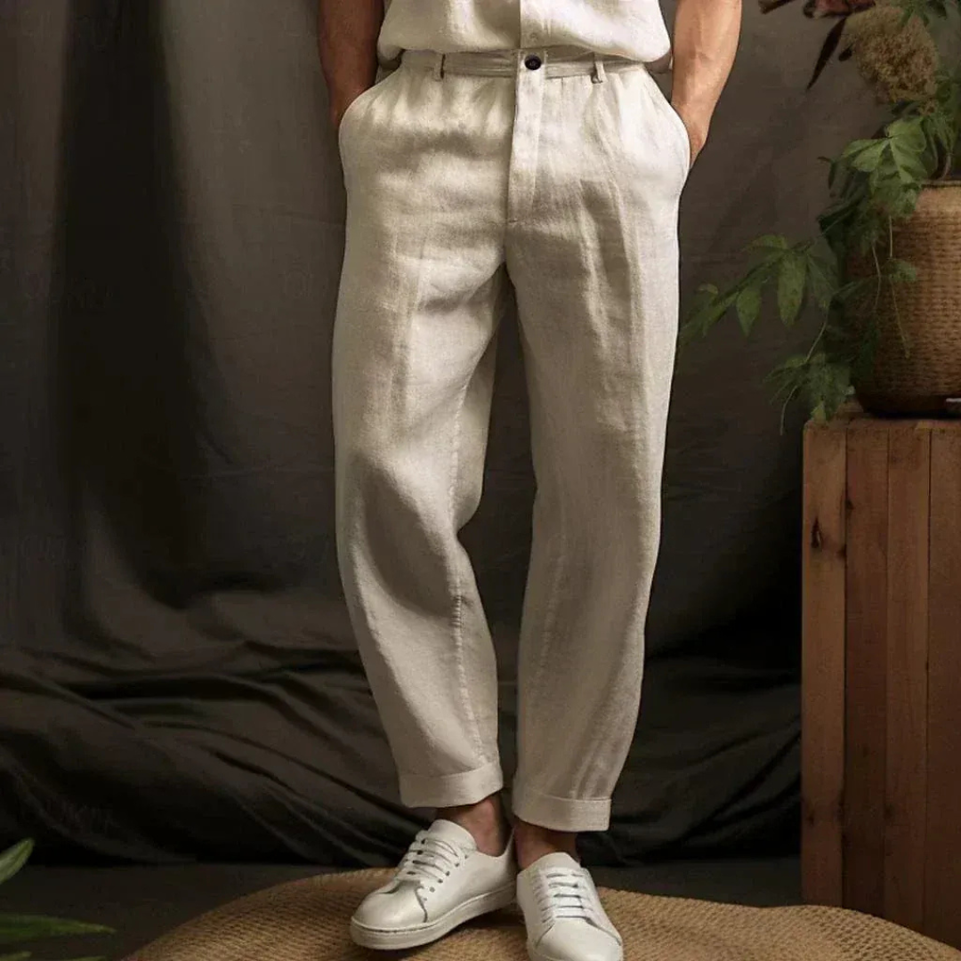 Men's Relaxed Linen Trousers Lightweight Summer Pants for Holidays