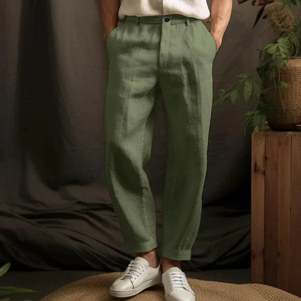 Men's Relaxed Linen Trousers Lightweight Summer Pants for Holidays