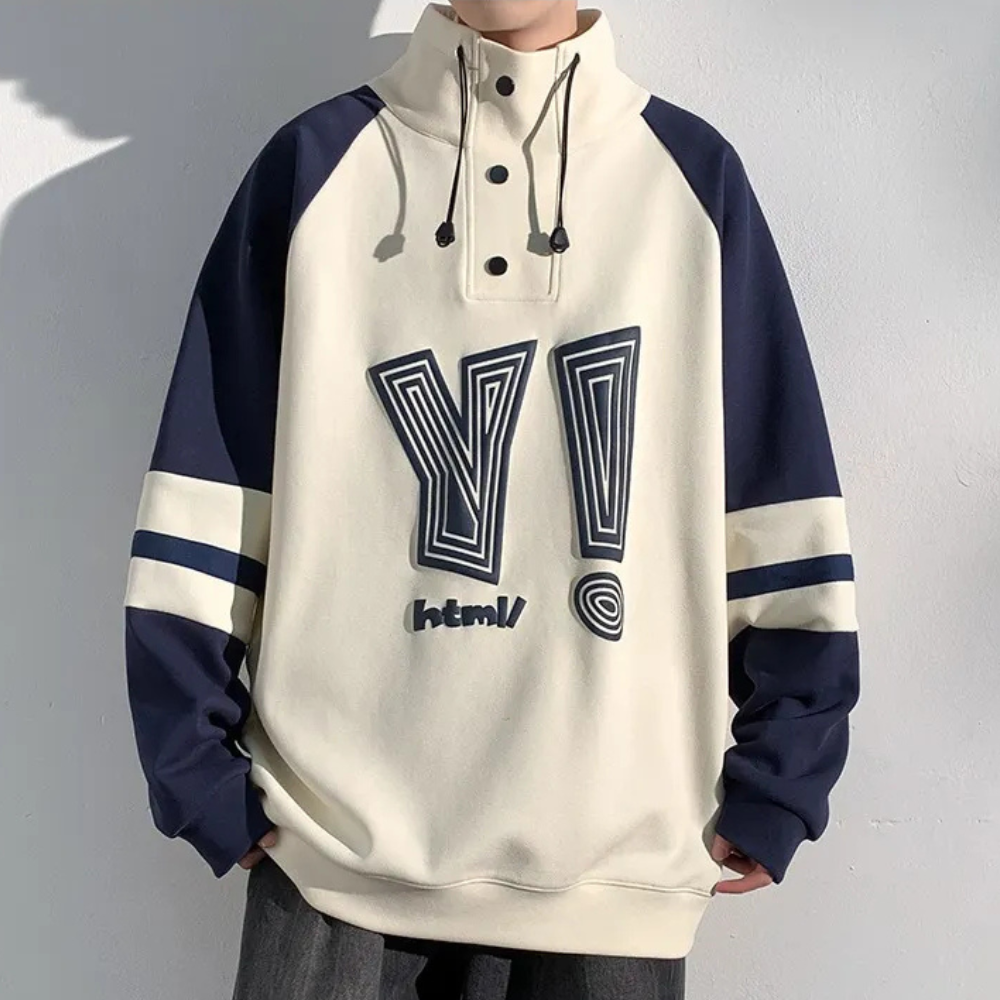 Men's Printed Stand Collar Pullover Sweatshirt