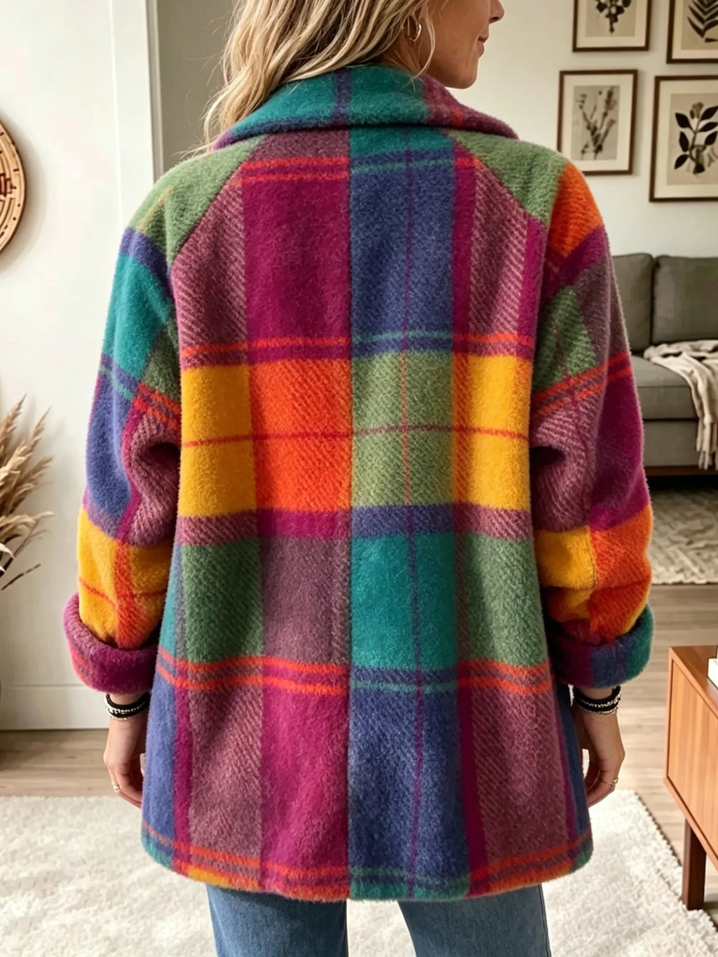 Women's Multicolor Plaid Oversized Blazer in a Longer Cut