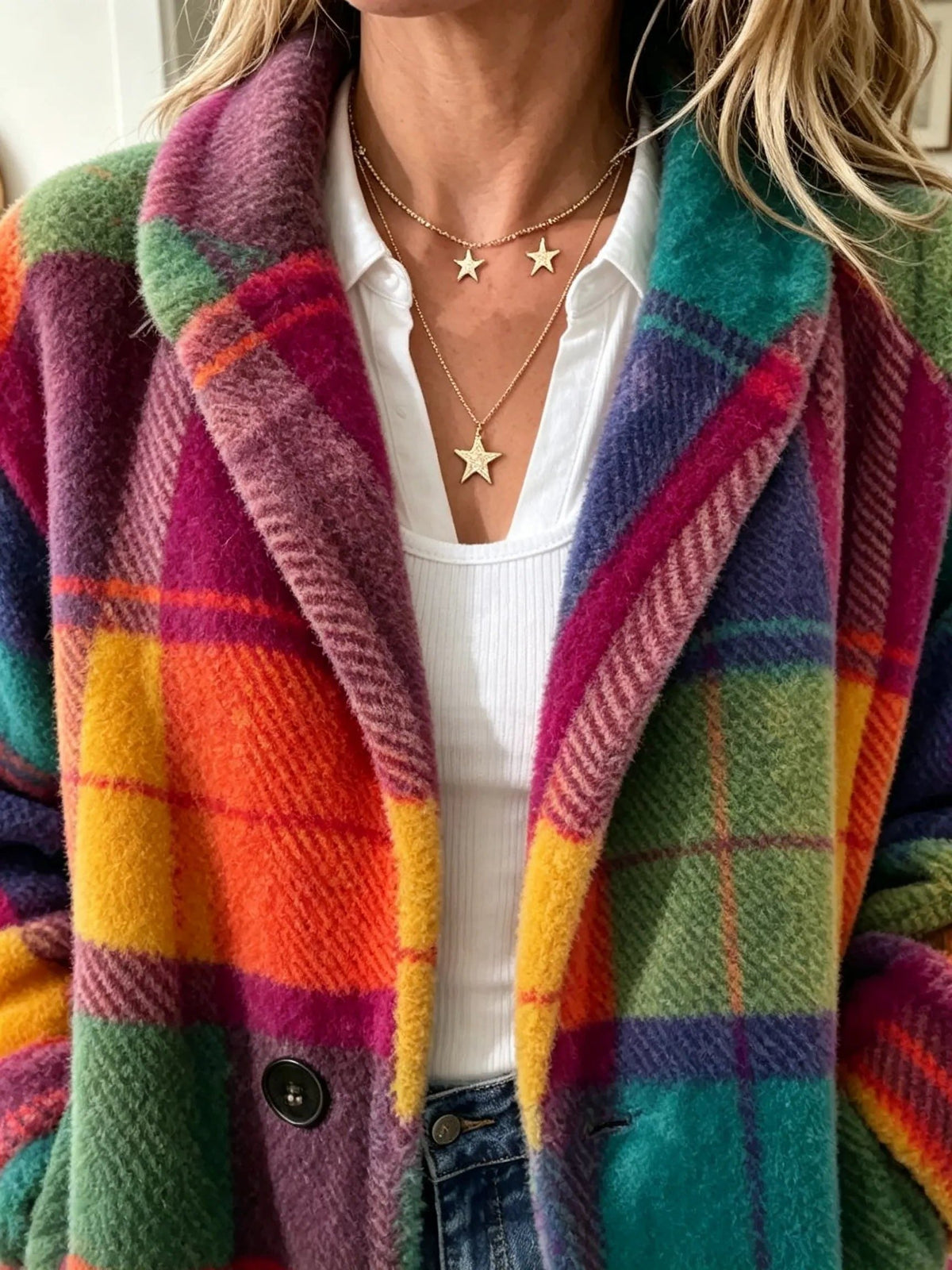 Women's Multicolor Plaid Oversized Blazer in a Longer Cut