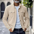 Men's Fine-Rib Overshirt Jacket with Two Flap Chest Pockets - Cream