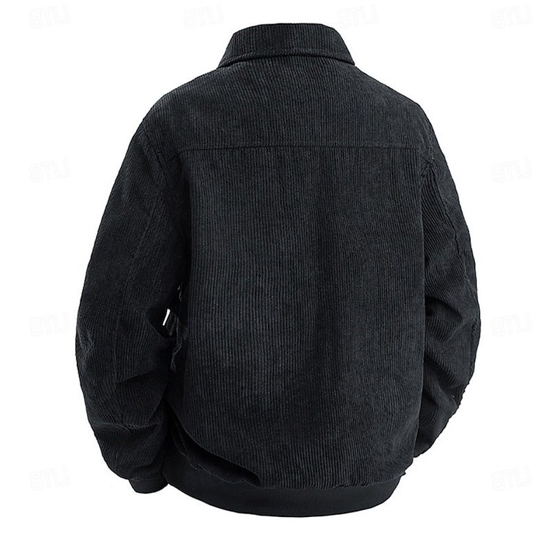 Men's Corduroy Zip-Up Jacket with Ribbed Cuffs