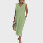 Women's V-Neck Sleeveless Pocket Maxi Dress