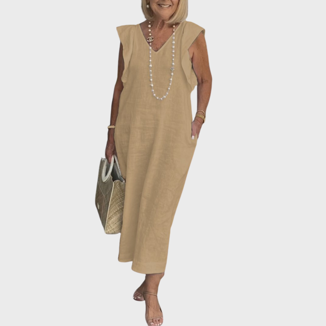 Women's V-Neck Sleeveless Pocket Maxi Dress