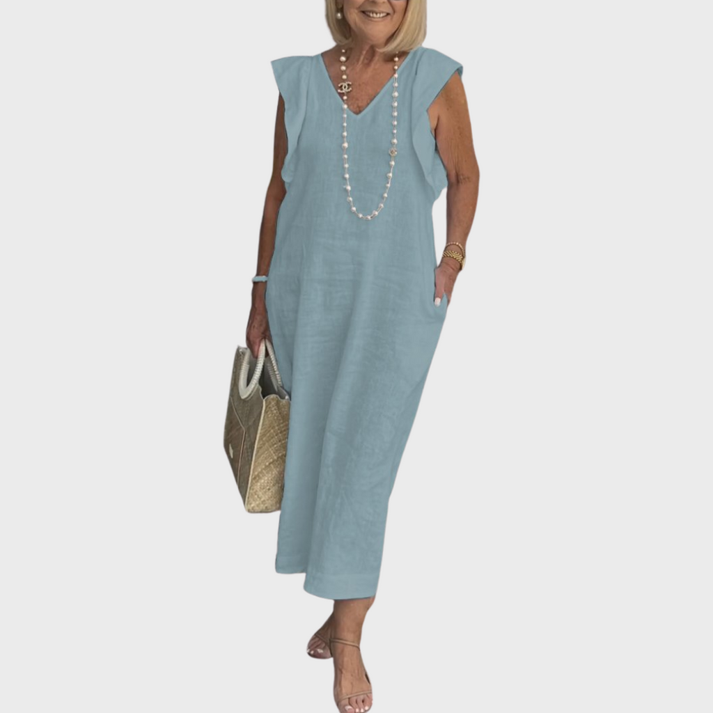 Women's V-Neck Sleeveless Pocket Maxi Dress