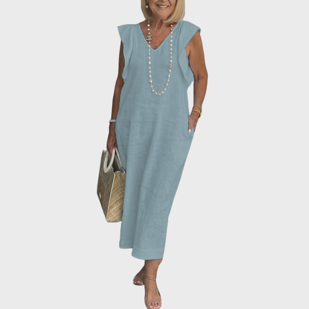 Women's V-Neck Sleeveless Pocket Maxi Dress
