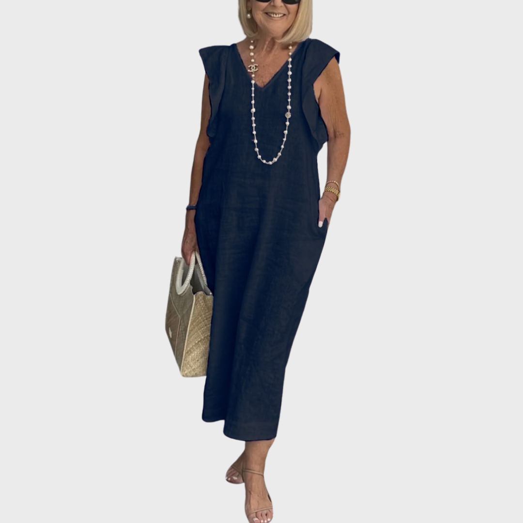 Women's V-Neck Sleeveless Pocket Maxi Dress
