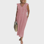 Women's V-Neck Sleeveless Pocket Maxi Dress