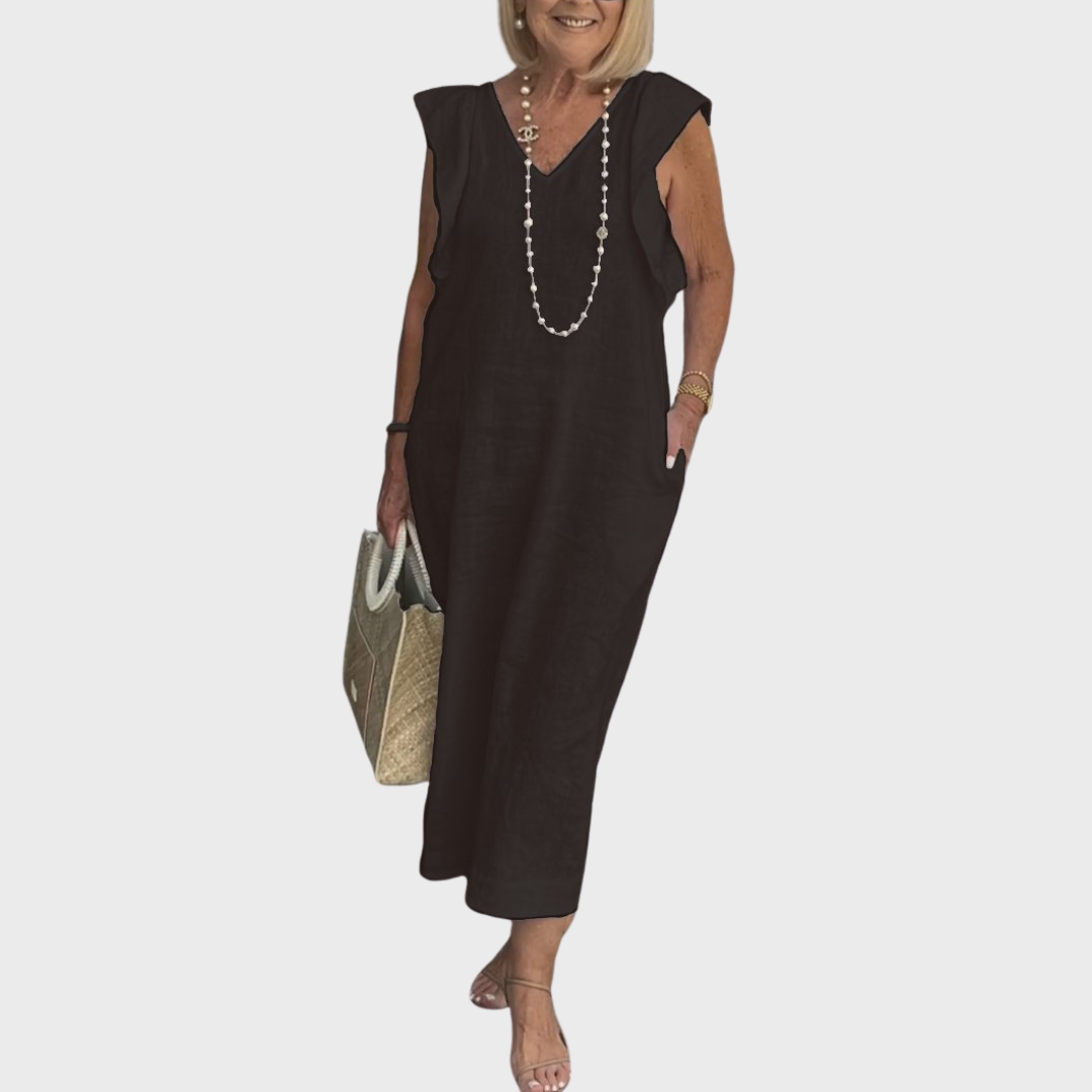 Women's V-Neck Sleeveless Pocket Maxi Dress