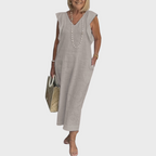 Women's V-Neck Sleeveless Pocket Maxi Dress