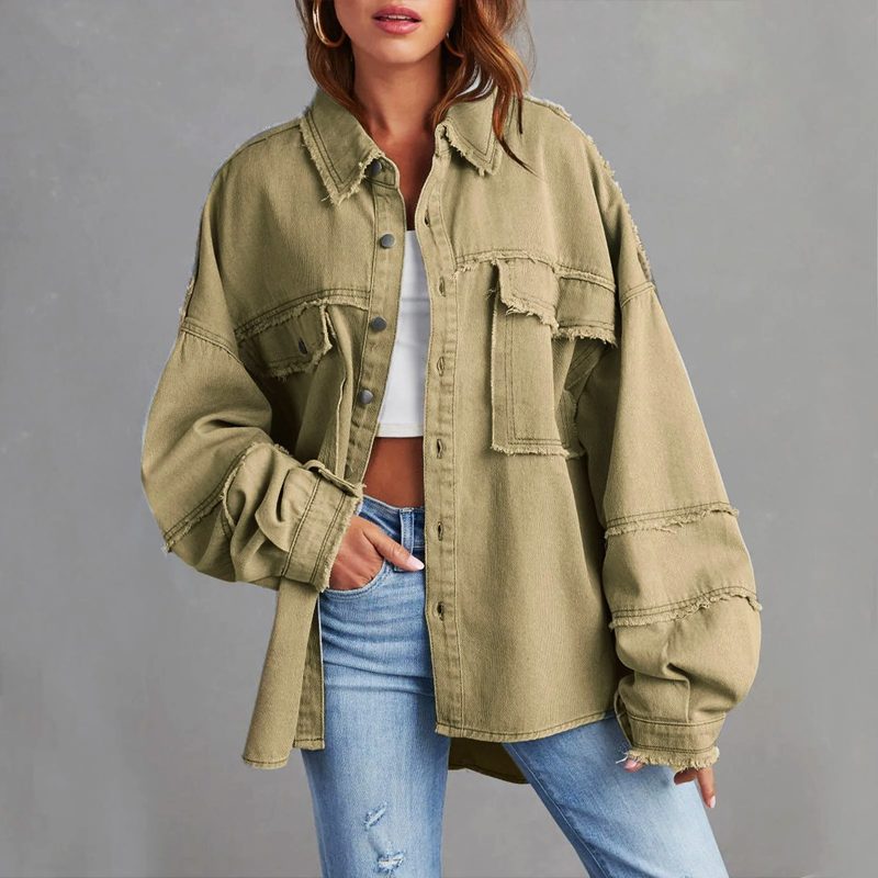 Women's Frayed Hem Oversized Denim Shacket