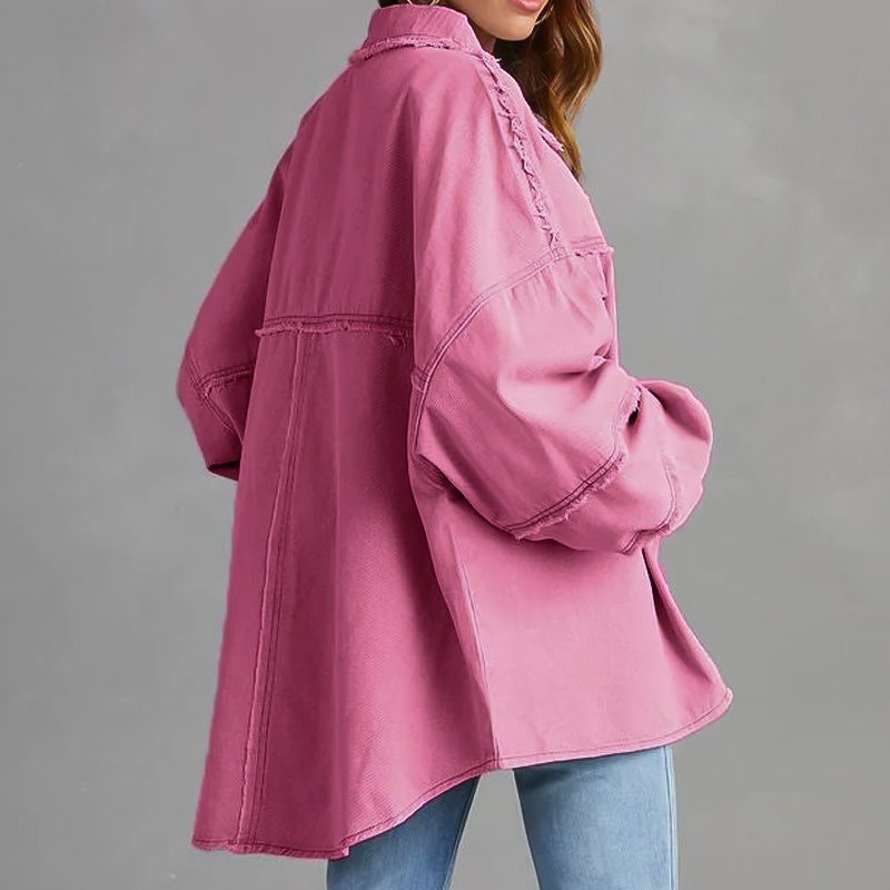 Women's Frayed Hem Oversized Denim Shacket