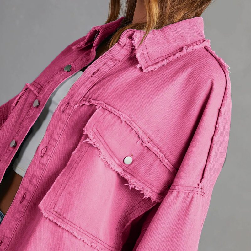 Women's Frayed Hem Oversized Denim Shacket