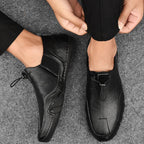 Men's Leather Loafers with Drawcord and Mesh Panels