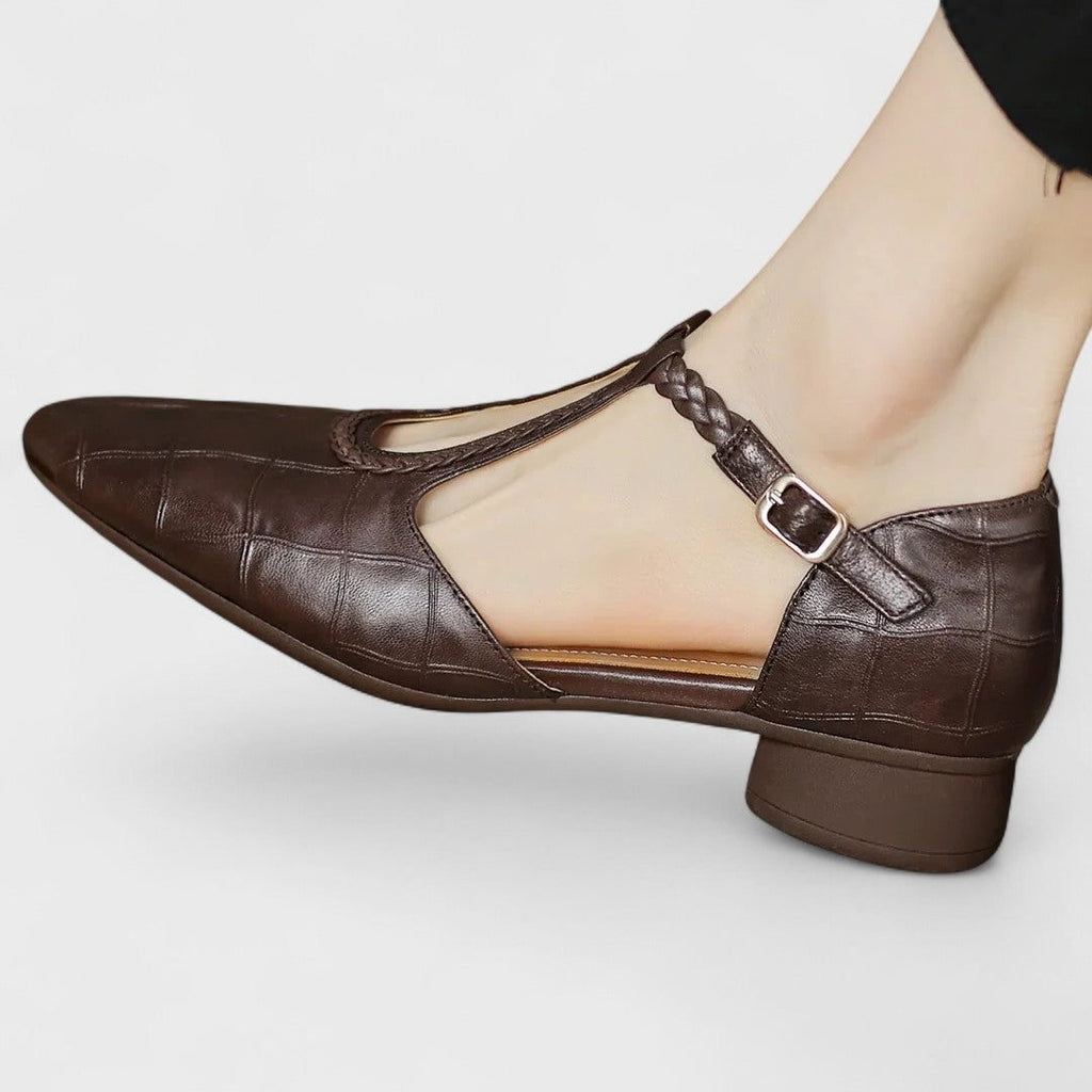 Women's Round-Toe Quilted Leather Mary Janes with Buckle Strap