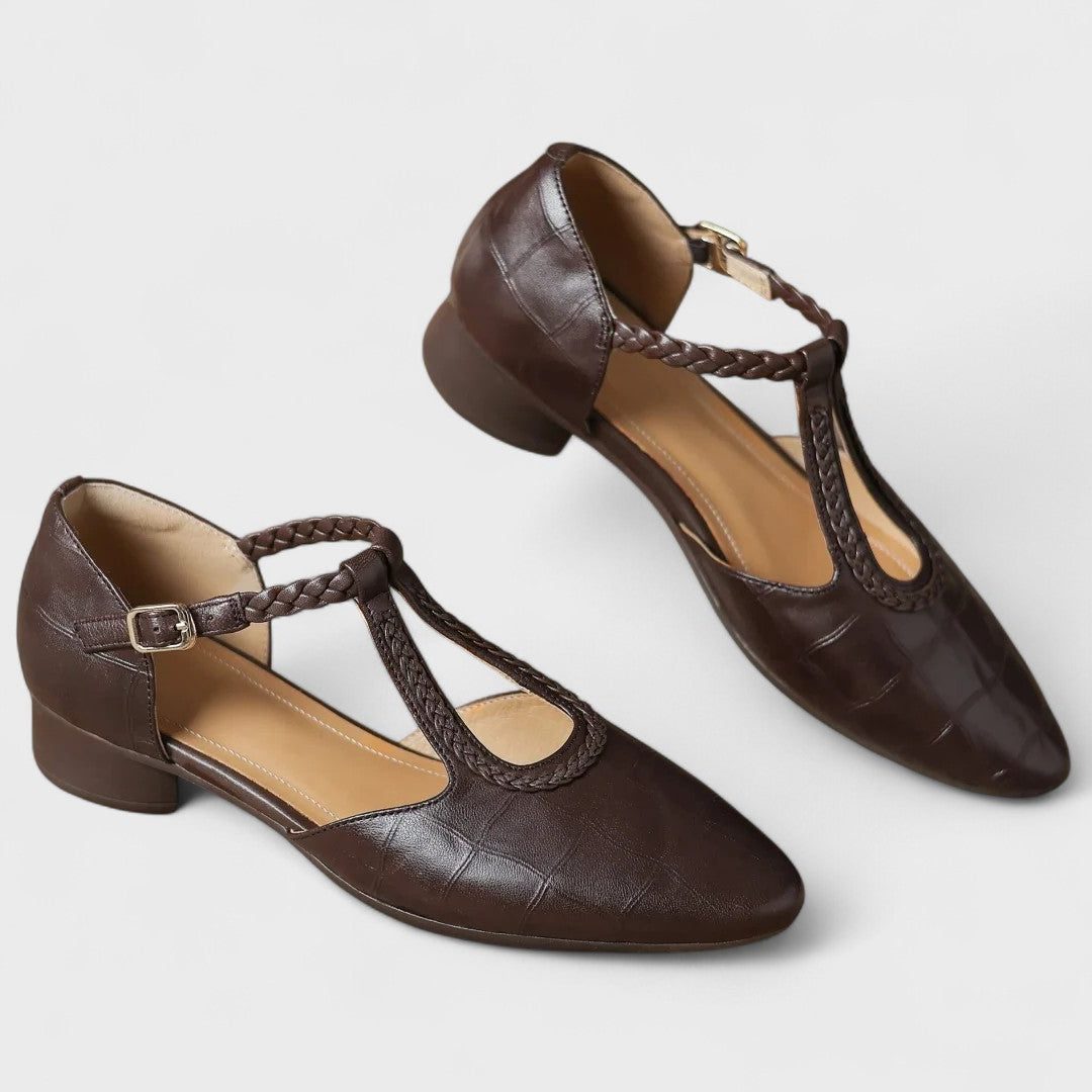 Women's Round-Toe Quilted Leather Mary Janes with Buckle Strap