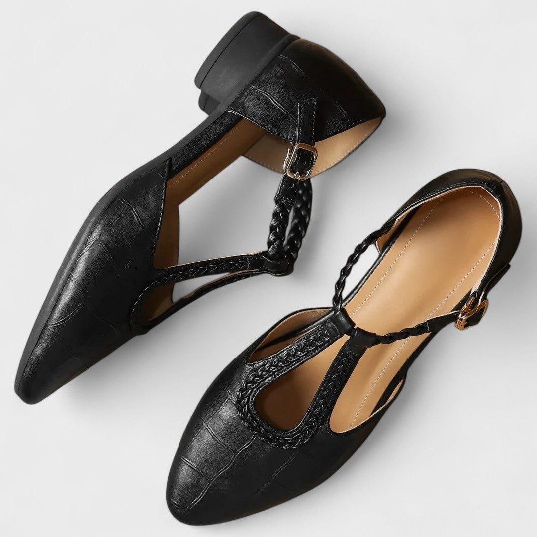 Women's Round-Toe Quilted Leather Mary Janes with Buckle Strap