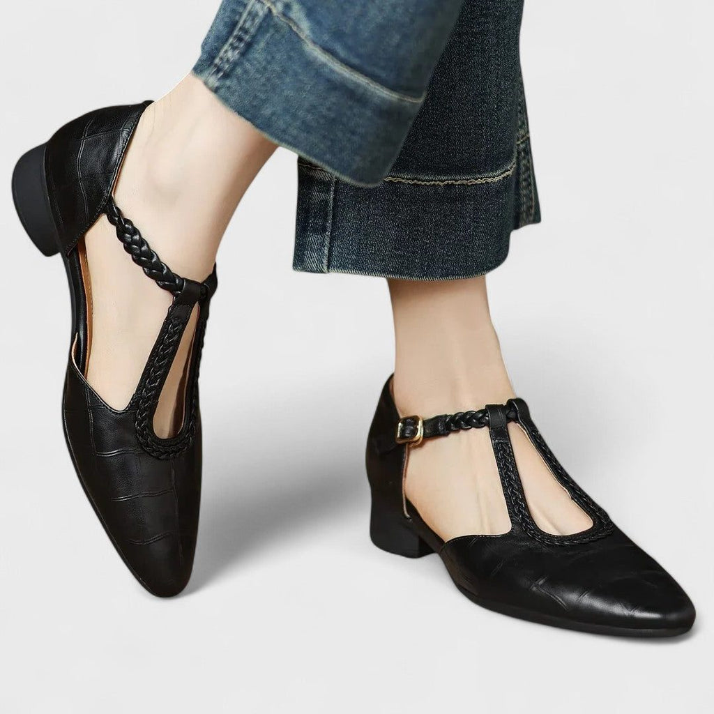 Women's Round-Toe Quilted Leather Mary Janes with Buckle Strap