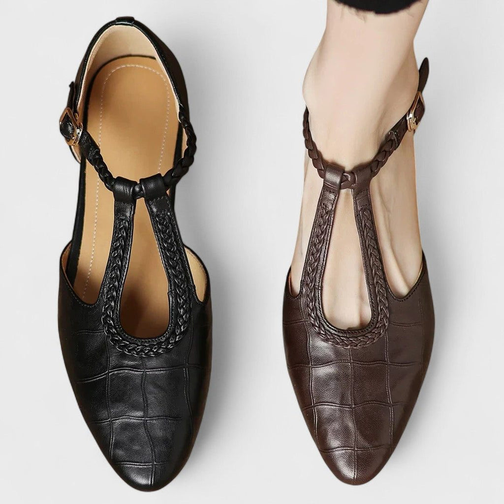 Women's Round-Toe Quilted Leather Mary Janes with Buckle Strap