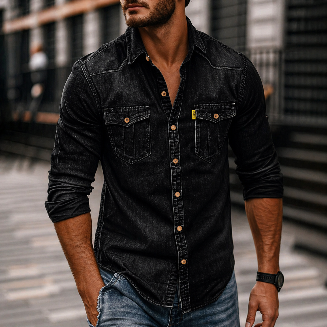 Men's Denim Long Sleeve Shirt Casual Button Up