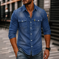 Men's Denim Long Sleeve Shirt Casual Button Up
