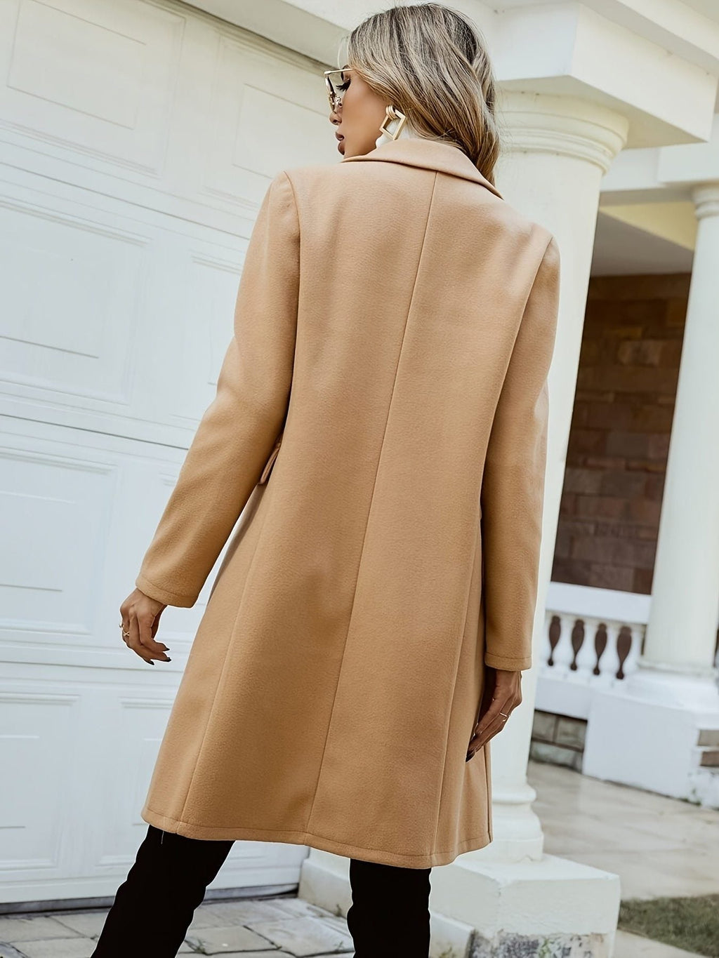 Women's Below-Knee Wool Coat for Office and Evening