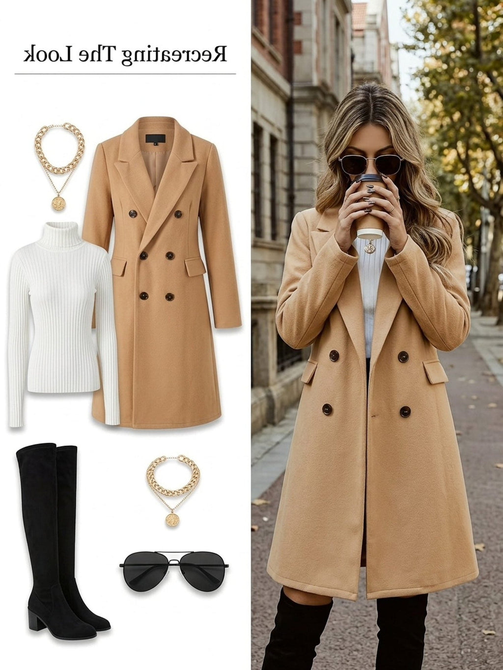 Women's Below-Knee Wool Coat for Office and Evening