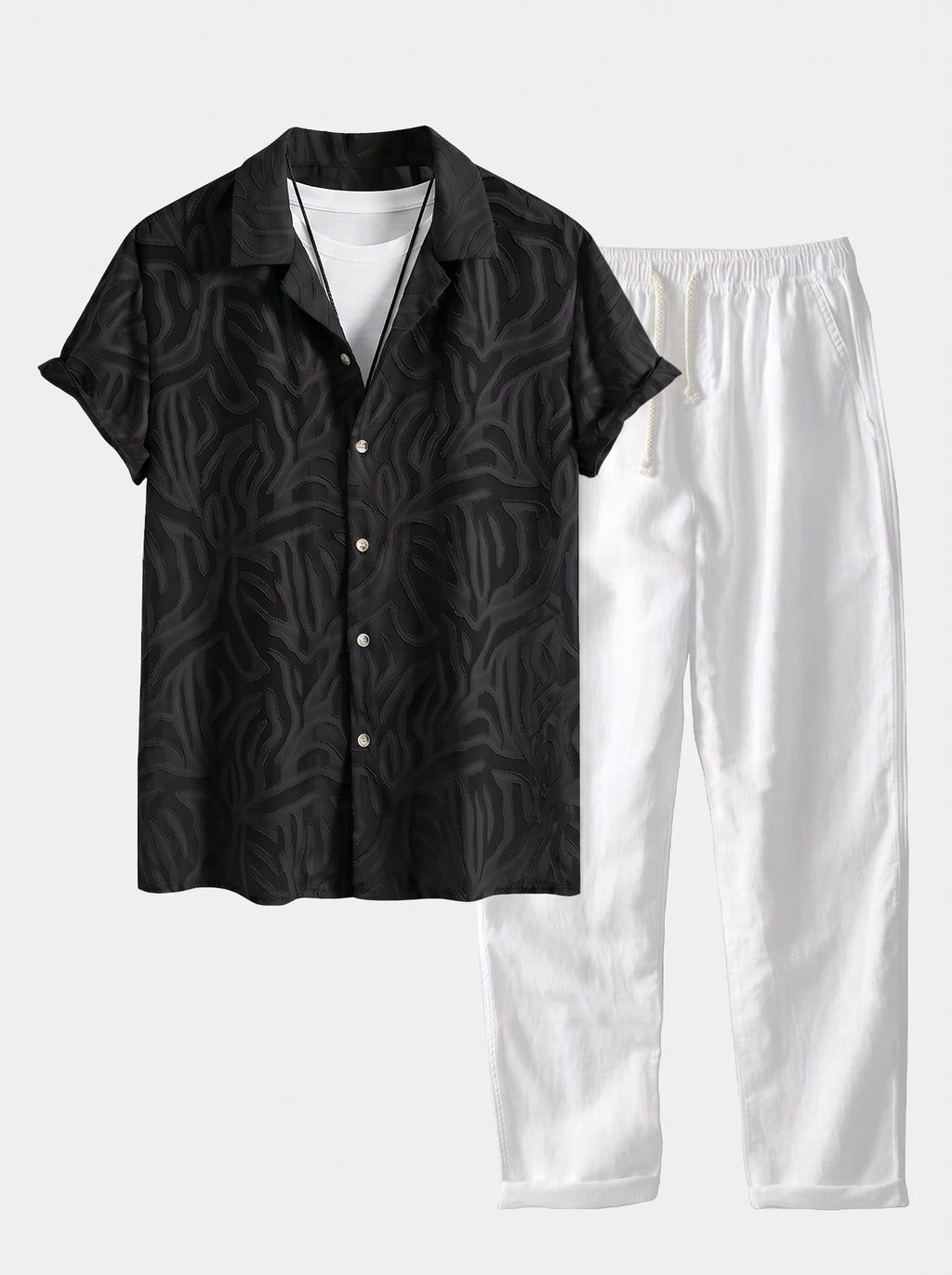 Men's Cuban Collar Summer Co Ord Textured Shirt Linen