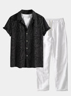 Men's Cuban Collar Summer Co Ord Textured Shirt Linen