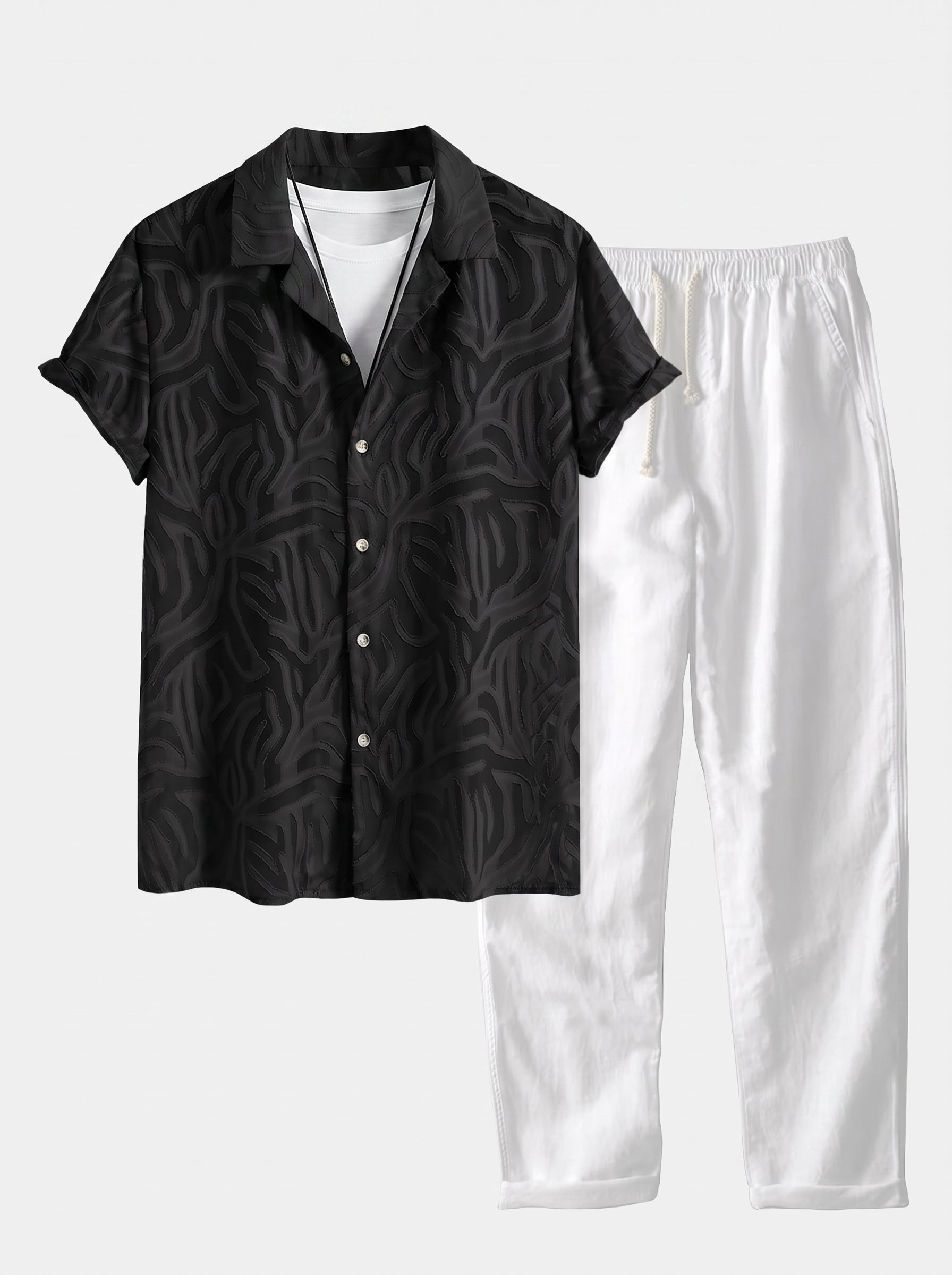 Men's Cuban Collar Summer Co Ord Textured Shirt Linen