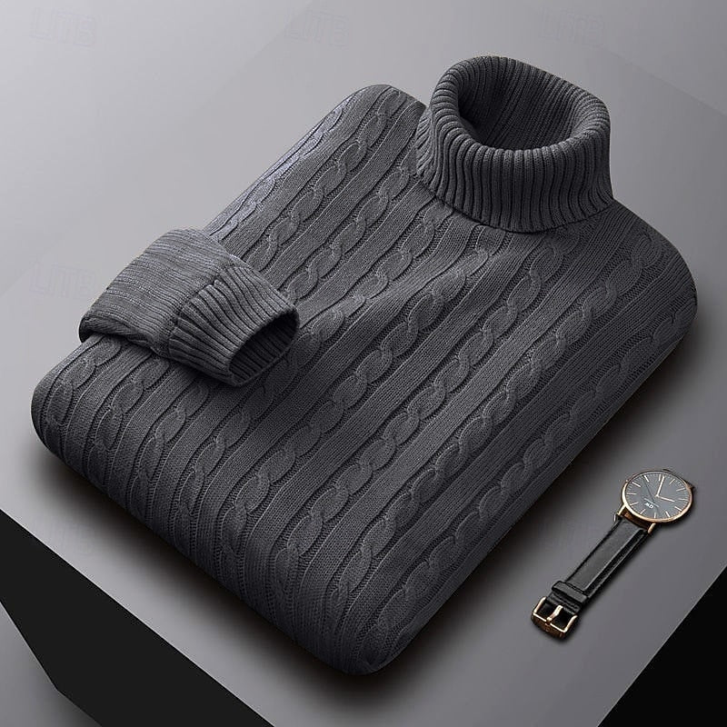 Men's Everyday Cable Turtleneck Sweater in a Regular Cut - Dark Gray