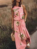 Women's Sleeveless Maxi Dress Elastic Waist Bohemian Summer