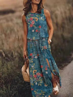 Women's Sleeveless Maxi Dress Elastic Waist Bohemian Summer