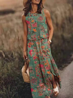 Women's Sleeveless Maxi Dress Elastic Waist Bohemian Summer