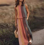 Women's Sleeveless Maxi Dress Elastic Waist Bohemian Summer