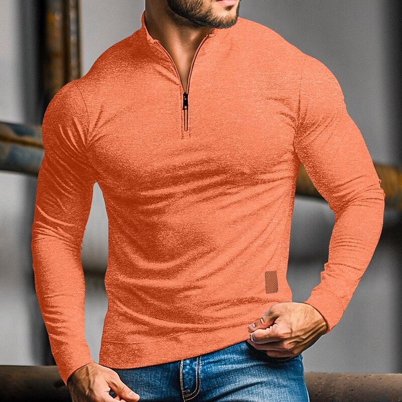 Men's Zip Collar Long Sleeve Tailored Polo - Orange