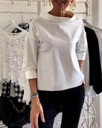 Women's Boat-Neck Blouse – Relaxed Three-Quarter Sleeve Top