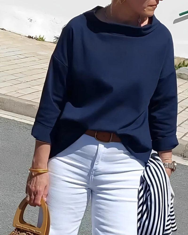 Women's Boat-Neck Blouse – Relaxed Three-Quarter Sleeve Top