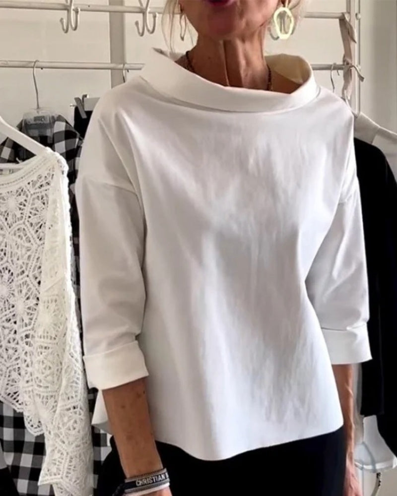 Women's Boat-Neck Blouse – Relaxed Three-Quarter Sleeve Top