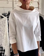 Women's Boat-Neck Blouse – Relaxed Three-Quarter Sleeve Top