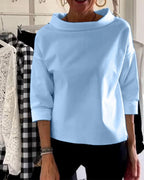 Women's Boat-Neck Blouse – Relaxed Three-Quarter Sleeve Top
