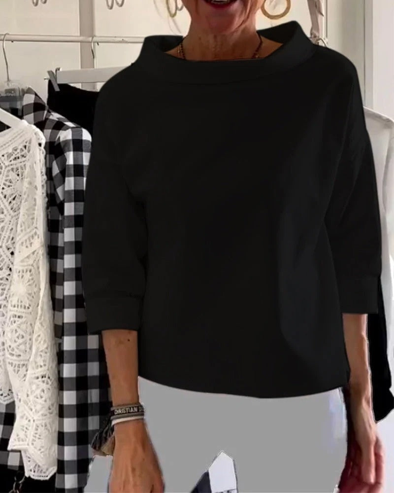Women's Boat-Neck Blouse – Relaxed Three-Quarter Sleeve Top