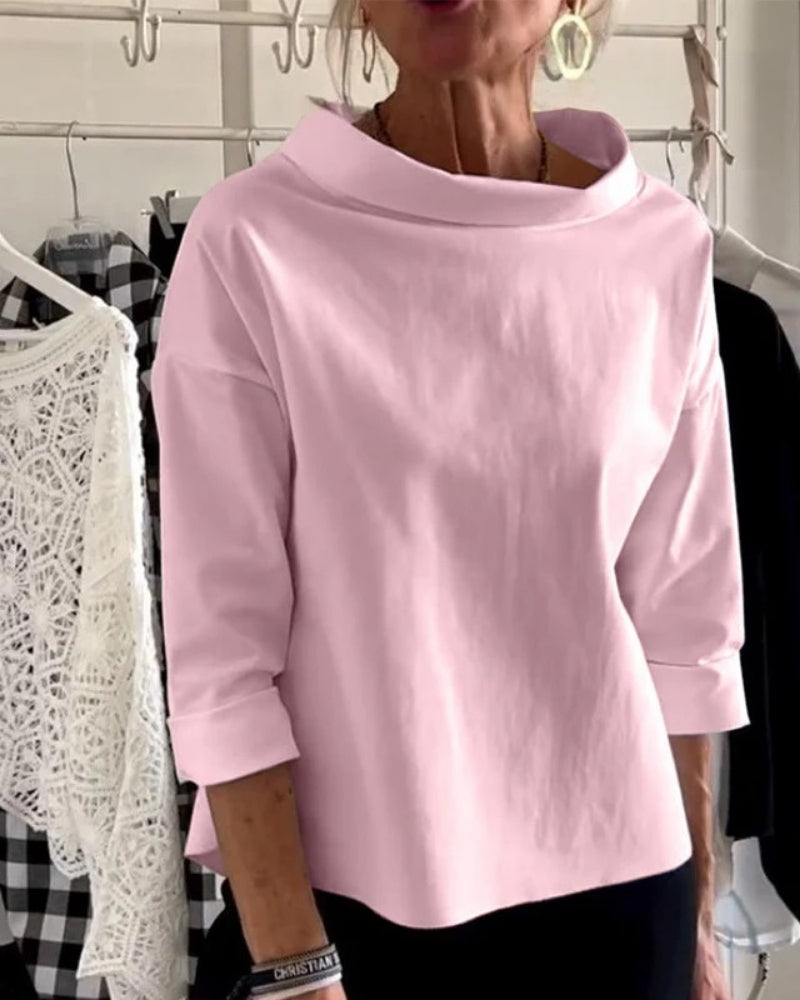 Women's Boat-Neck Blouse – Relaxed Three-Quarter Sleeve Top