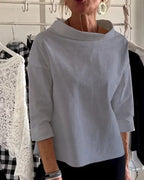 Women's Boat-Neck Blouse – Relaxed Three-Quarter Sleeve Top