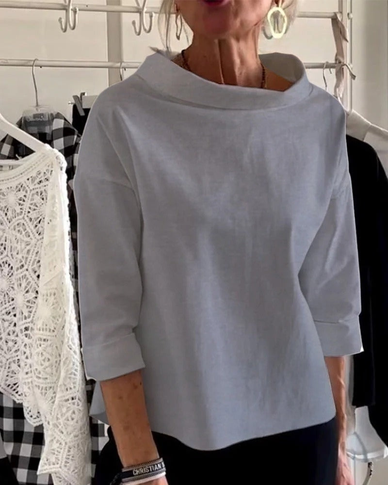Women's Boat-Neck Blouse – Relaxed Three-Quarter Sleeve Top