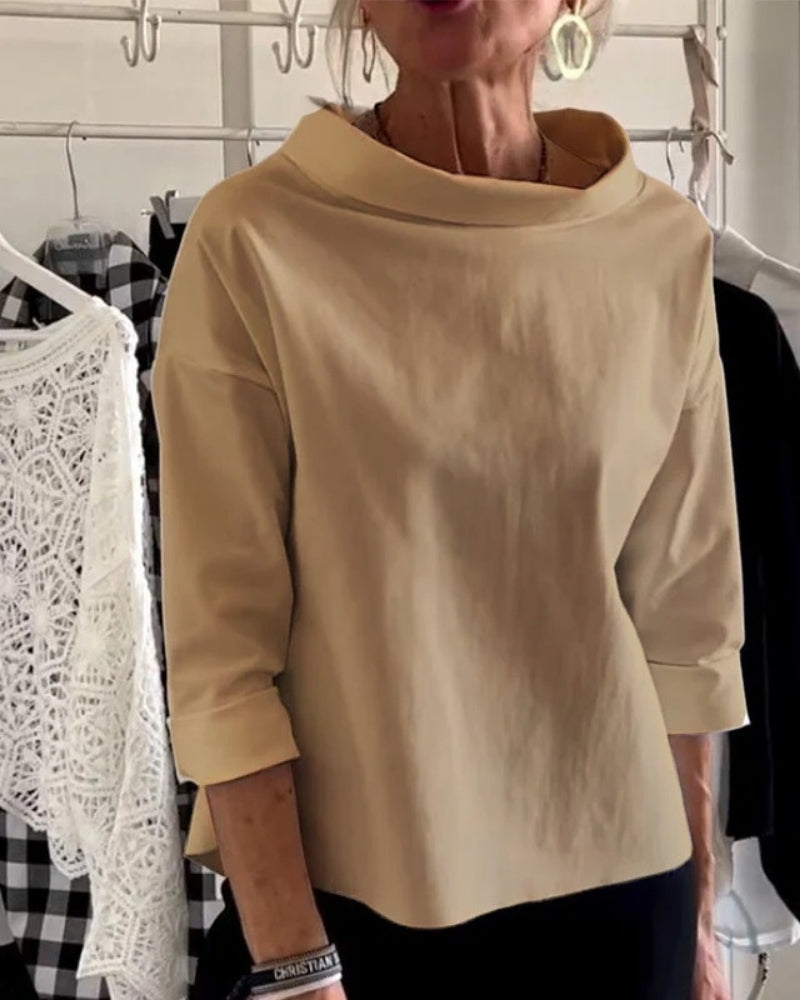 Women's Boat-Neck Blouse – Relaxed Three-Quarter Sleeve Top