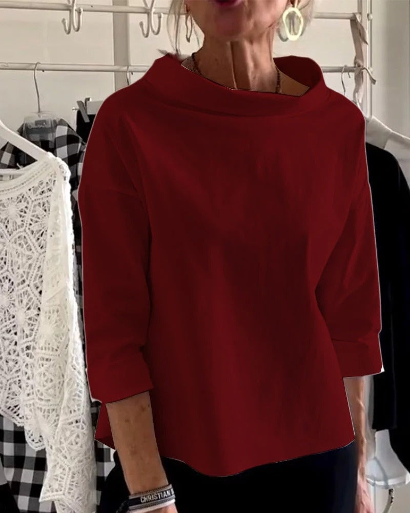 Women's Boat-Neck Blouse – Relaxed Three-Quarter Sleeve Top